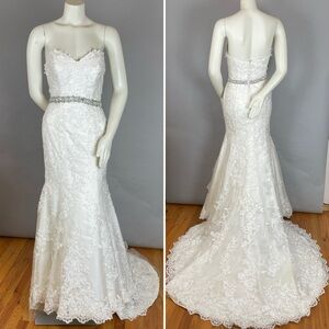 Kitty Chen Wedding Dress Strapless Lace Sweetheart Neckline Belt HEMMED‎ Mermaid